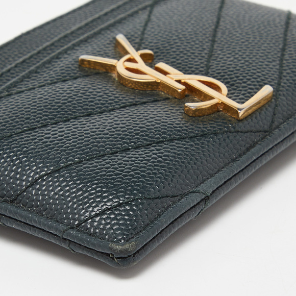 Saint Laurent Green Matelasse Leather Monogram Card Holder - Picture 8 of 8